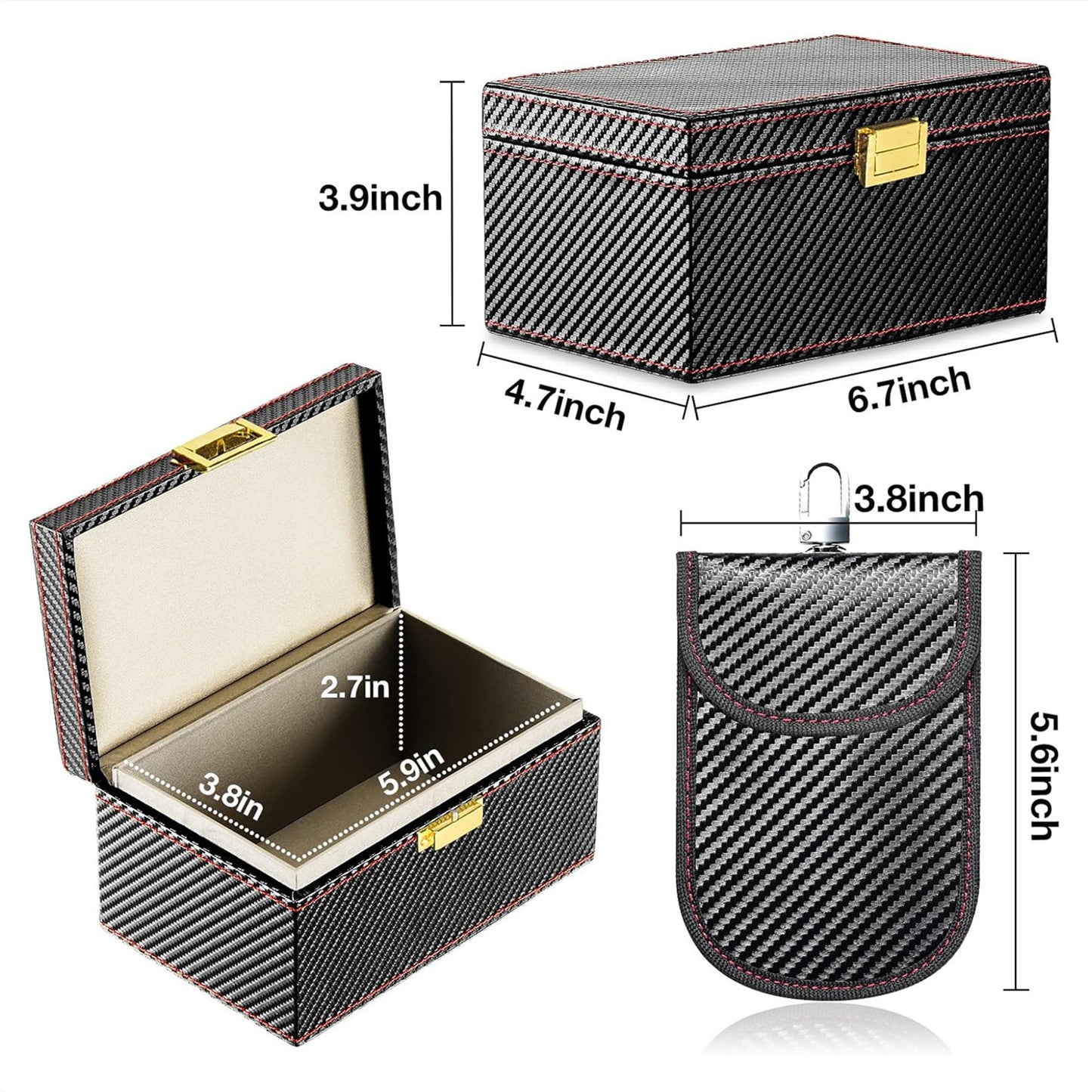Signal Blocking RFID Anti-Theft Carbon Fiber Faraday Box and Travel Pouch Set