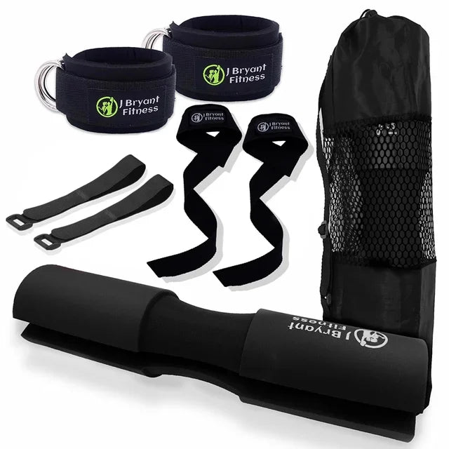 3 in 1 Barbell Pad, Lifting Strap and Ankle Cuff Set