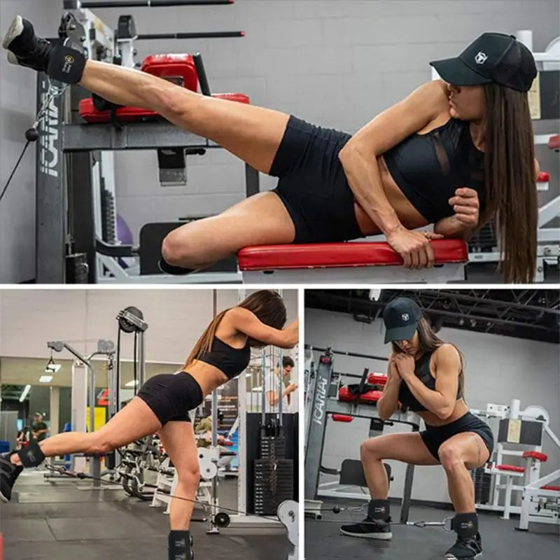 Neoprene Gym Ankle Straps with Double D-Ring Adjustable Cuff (Pattern)
