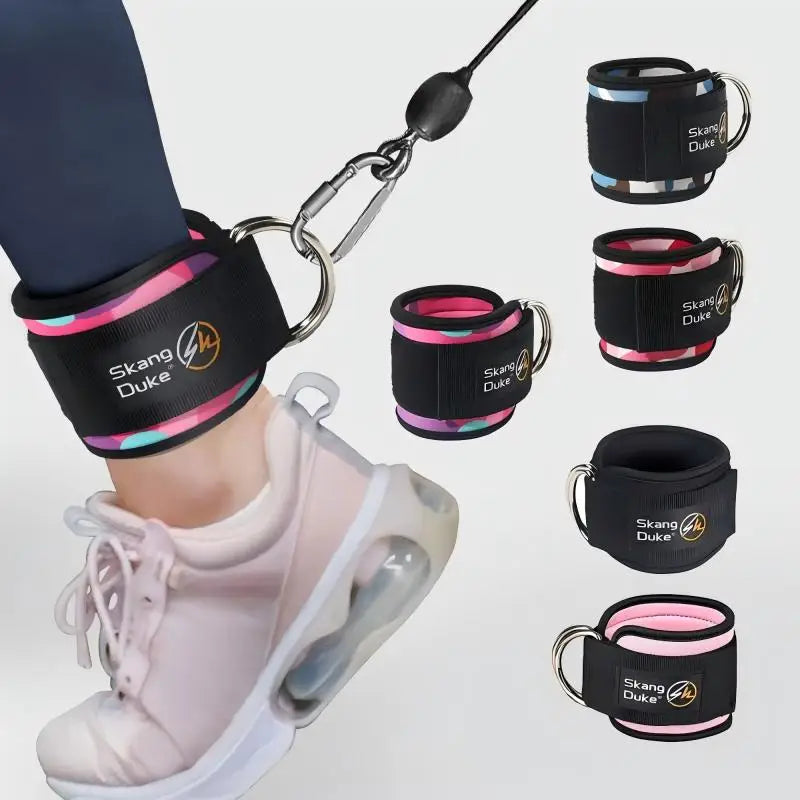 Neoprene Gym Ankle Straps with Double D-Ring Adjustable Cuff (Pattern)