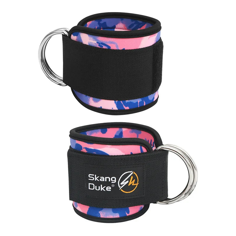 Neoprene Gym Ankle Straps with Double D-Ring Adjustable Cuff (Pattern)
