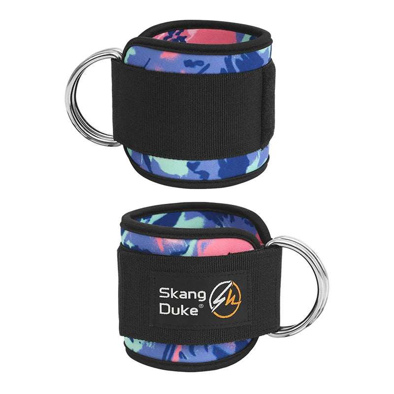Neoprene Gym Ankle Straps with Double D-Ring Adjustable Cuff (Pattern)