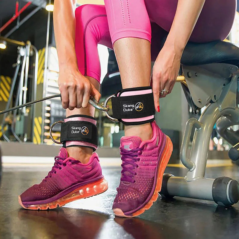 Neoprene Gym Ankle Straps with Double D-Ring Adjustable Cuff (Pattern)
