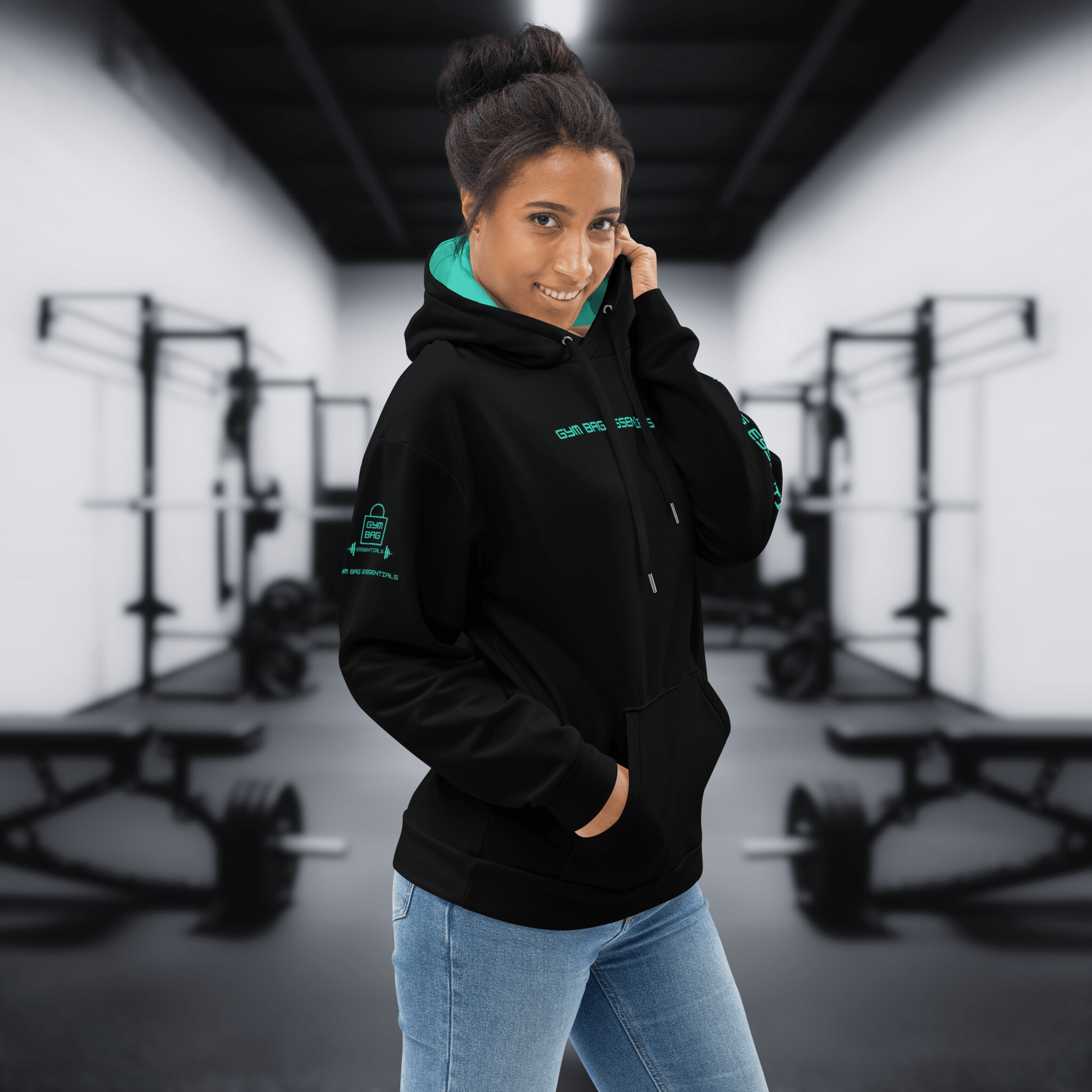 Gym Bag Essentials Hoodie - Black/Teal - Gym Bag Essentials