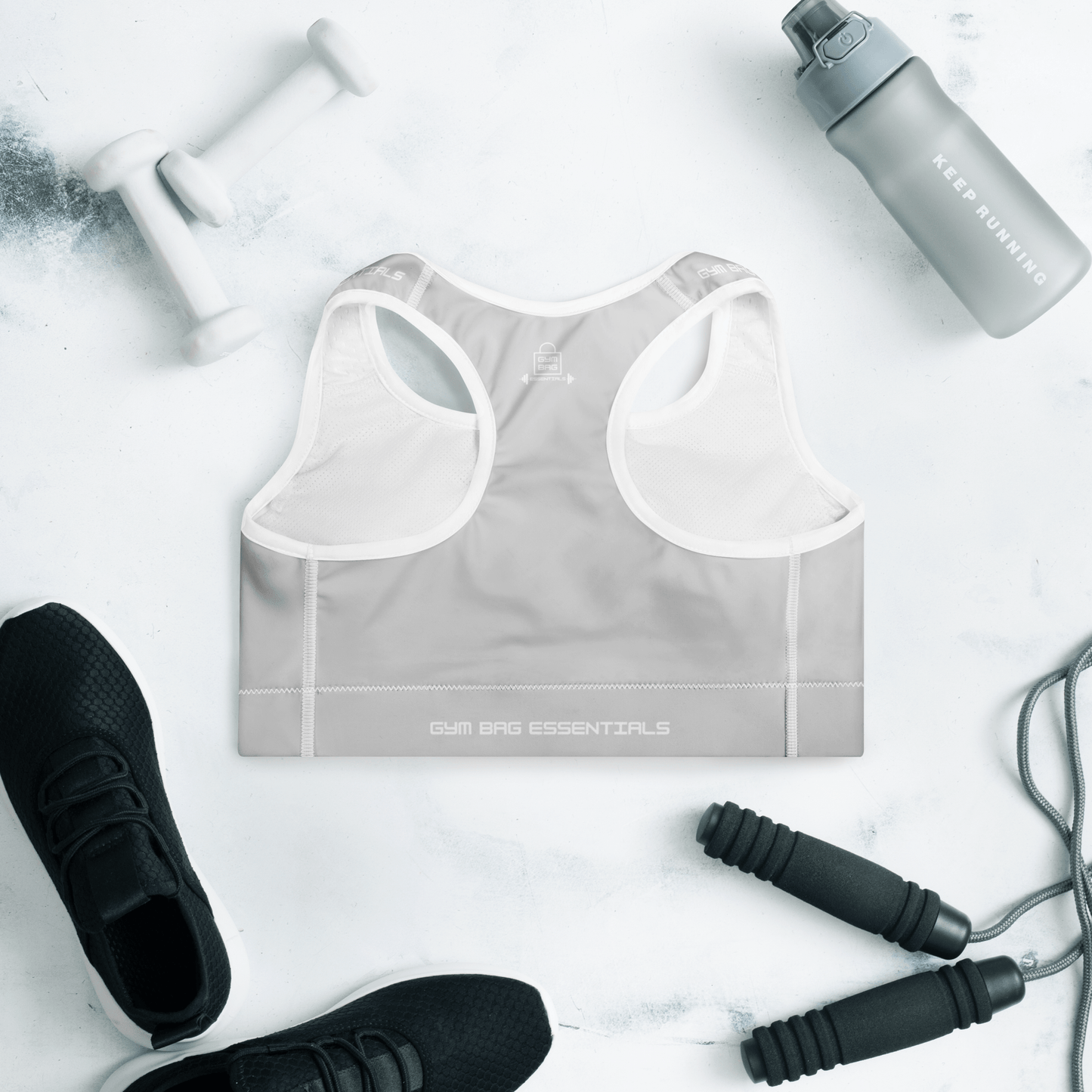 Gym Bag Essentials Padded Sports Bra - Grey - Gym Bag Essentials