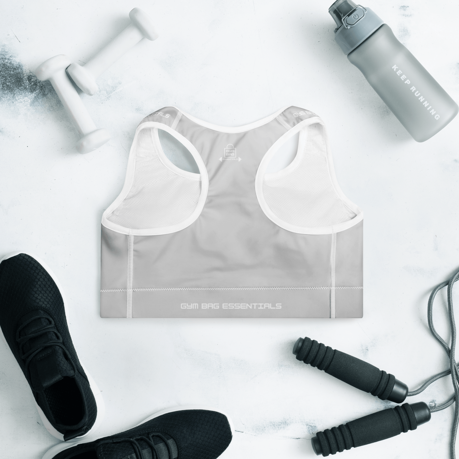 Gym Bag Essentials Padded Sports Bra - Grey - Gym Bag Essentials