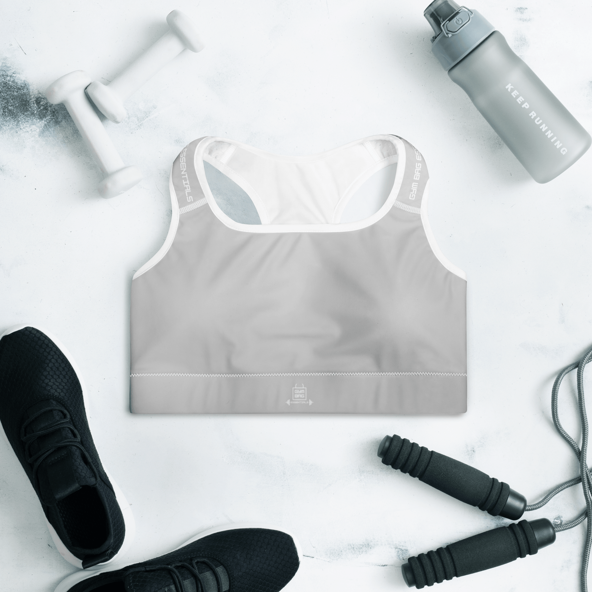 Gym Bag Essentials Padded Sports Bra - Grey - Gym Bag Essentials