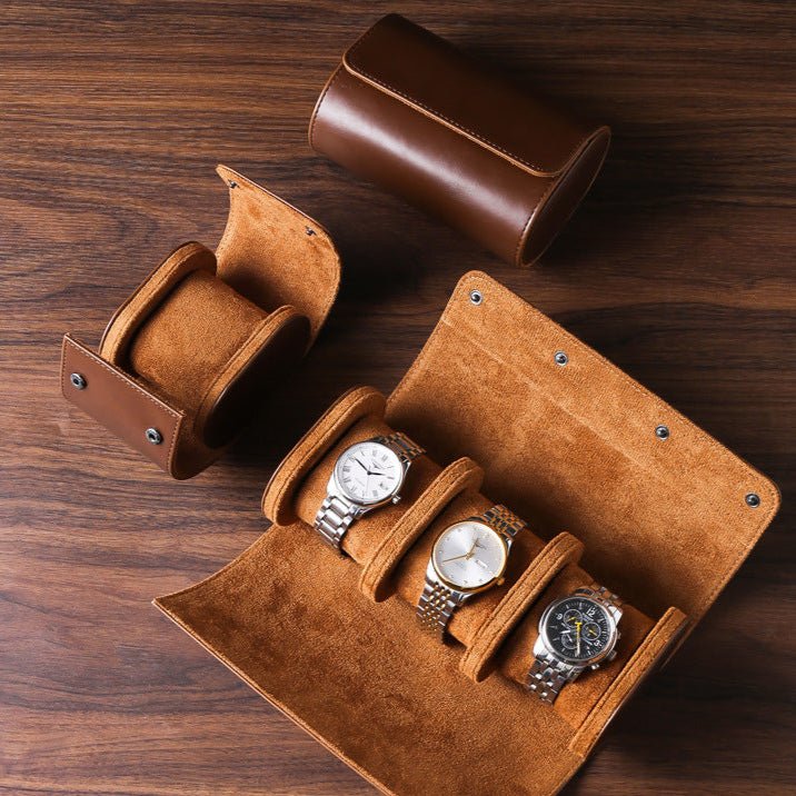Luxury Leather Watch Travel Storage Roll - Gym Bag Essentials