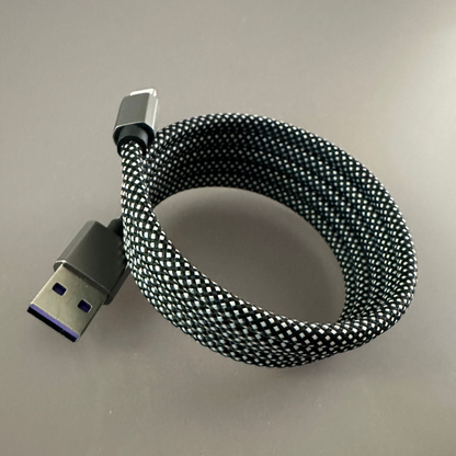 Magnetically Coiled Fast Charging Braided Charging Cable