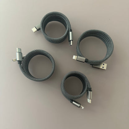 Magnetically Coiled Fast Charging Braided Charging Cable