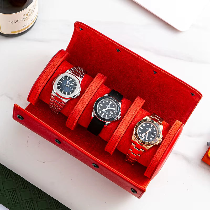 Luxury Leather Watch Travel Storage Roll