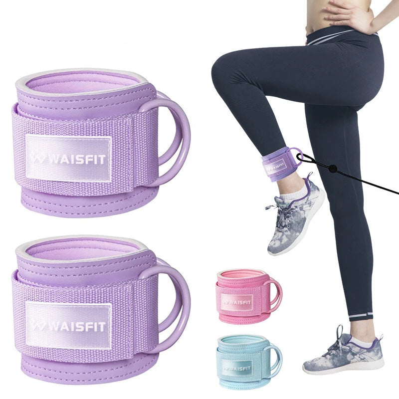 Neoprene Gym Ankle Straps with Double D-Ring Adjustable Cuff (Pastel)
