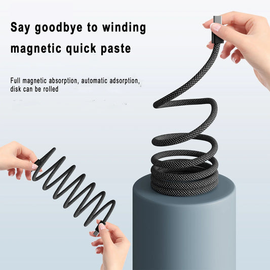 Magnetically Coiled Fast Charging Braided Charging Cable
